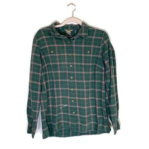 Duluth Trading Women's Medium Flannel Vented Green 100% Cotton PAINT MARK READ